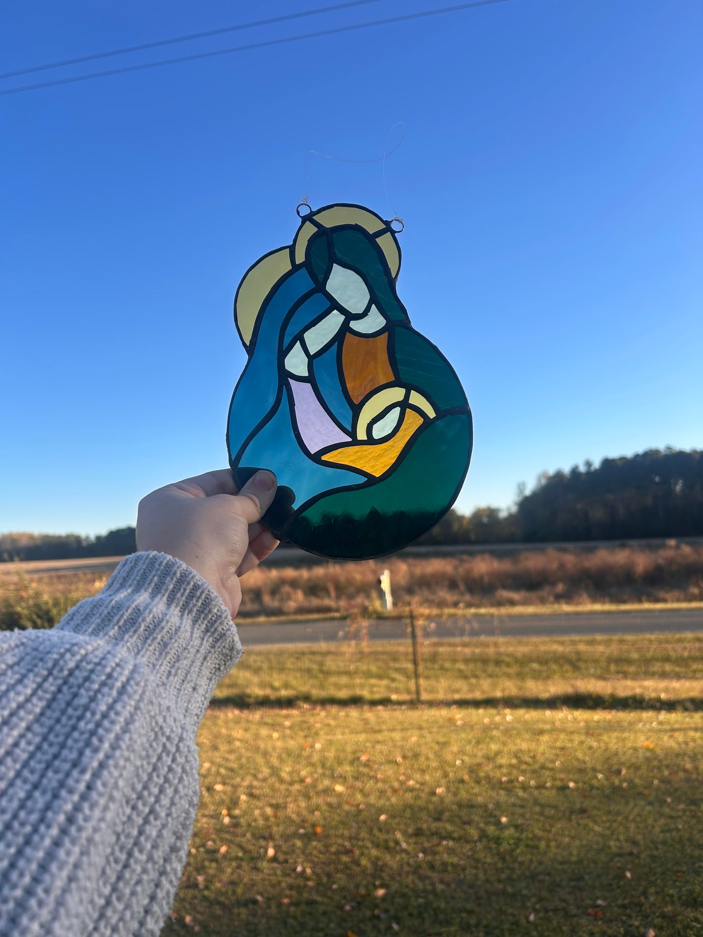 Christmas family stained glass
