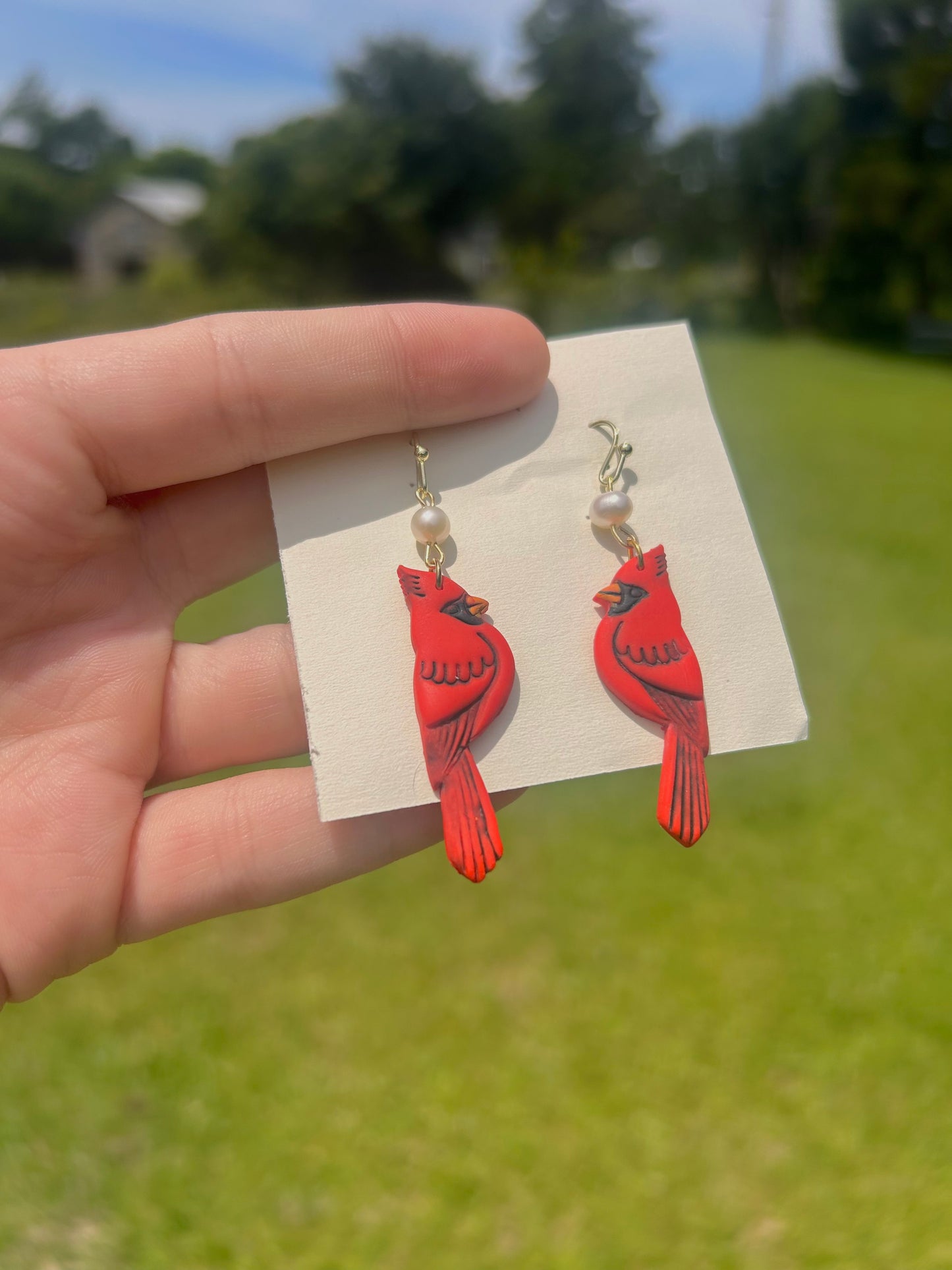 Simple cardinal earrings