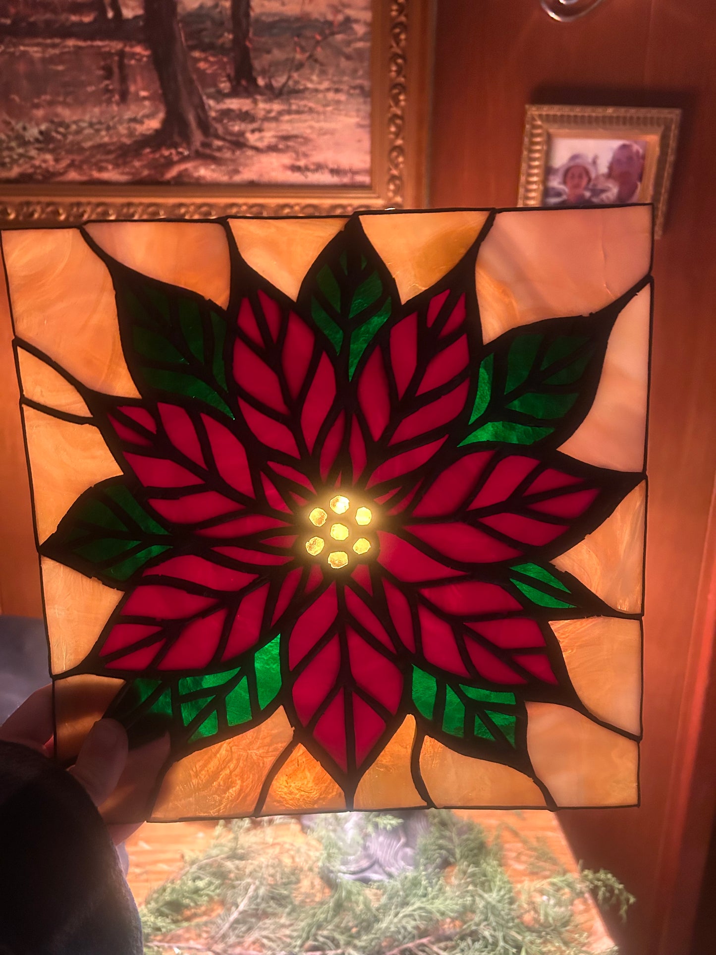 Christmas poinsettia stained glass
