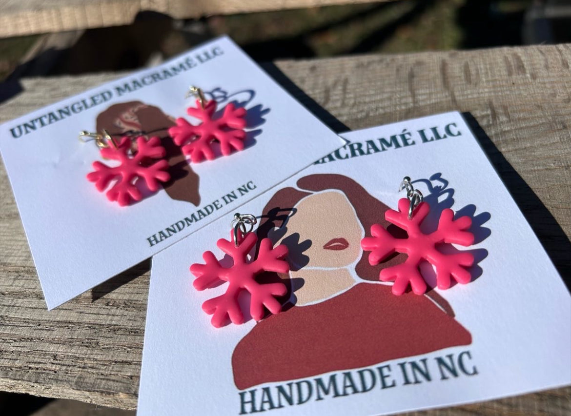 Hot pink snowflake earrings