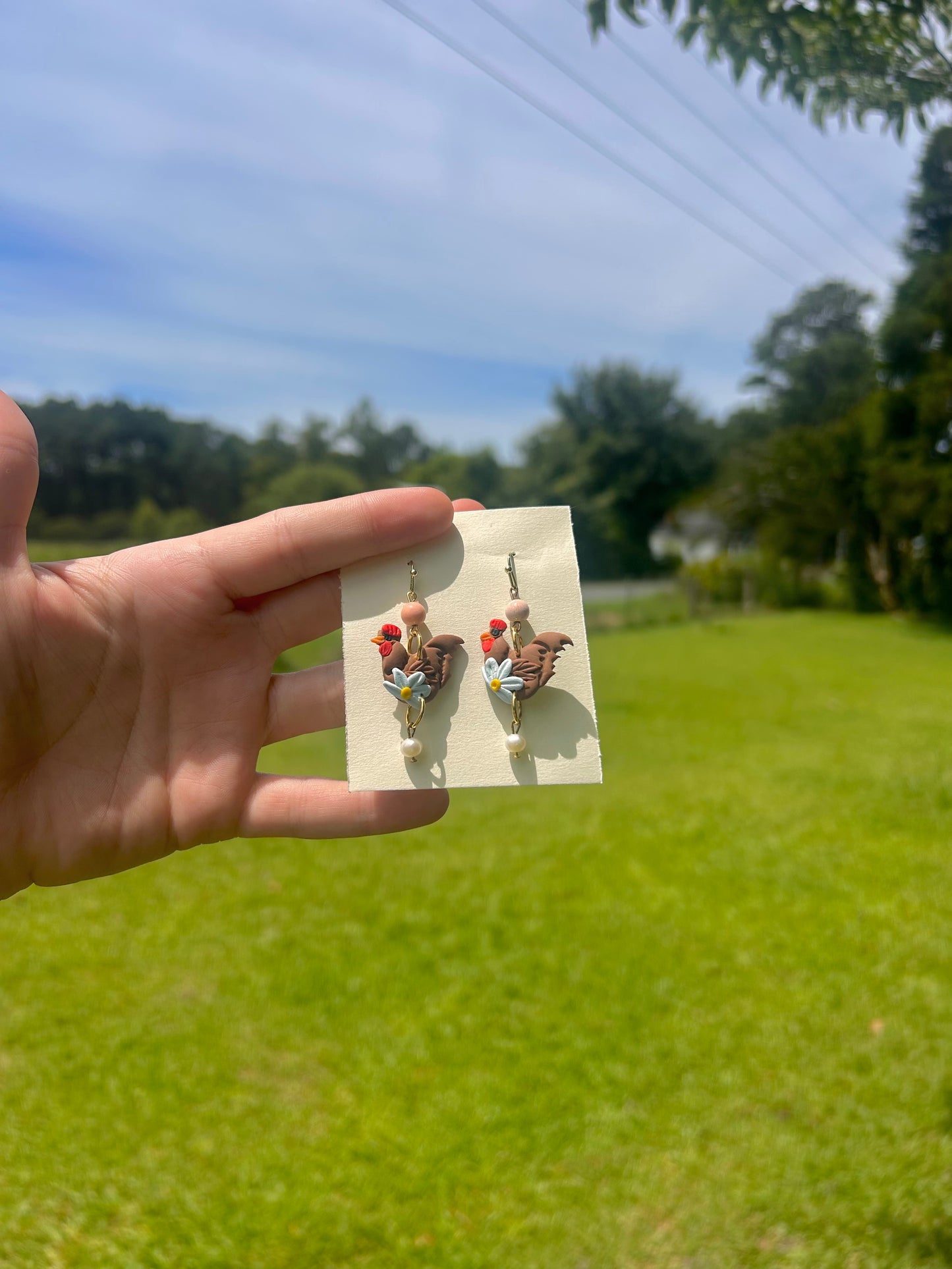 Chicken earrings — available in different colors!