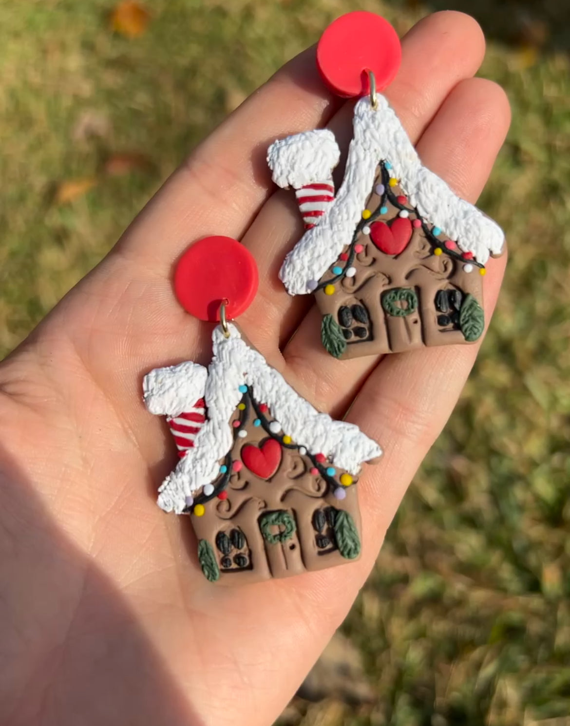 Christmas gingerbread house earrings
