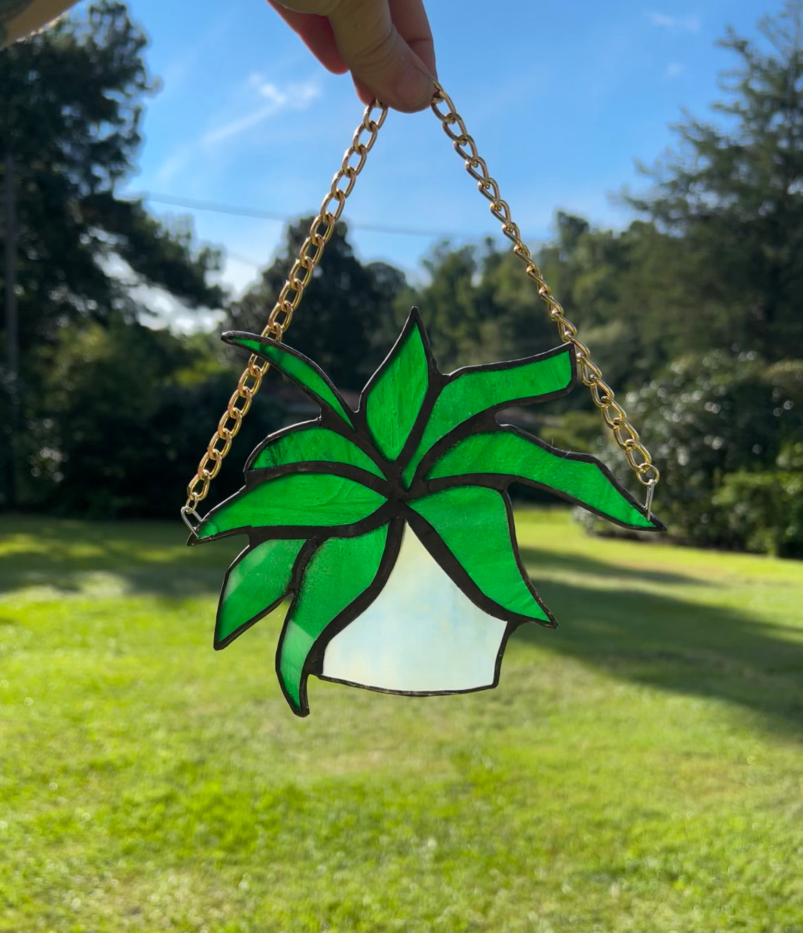 Stained glass hanging plant