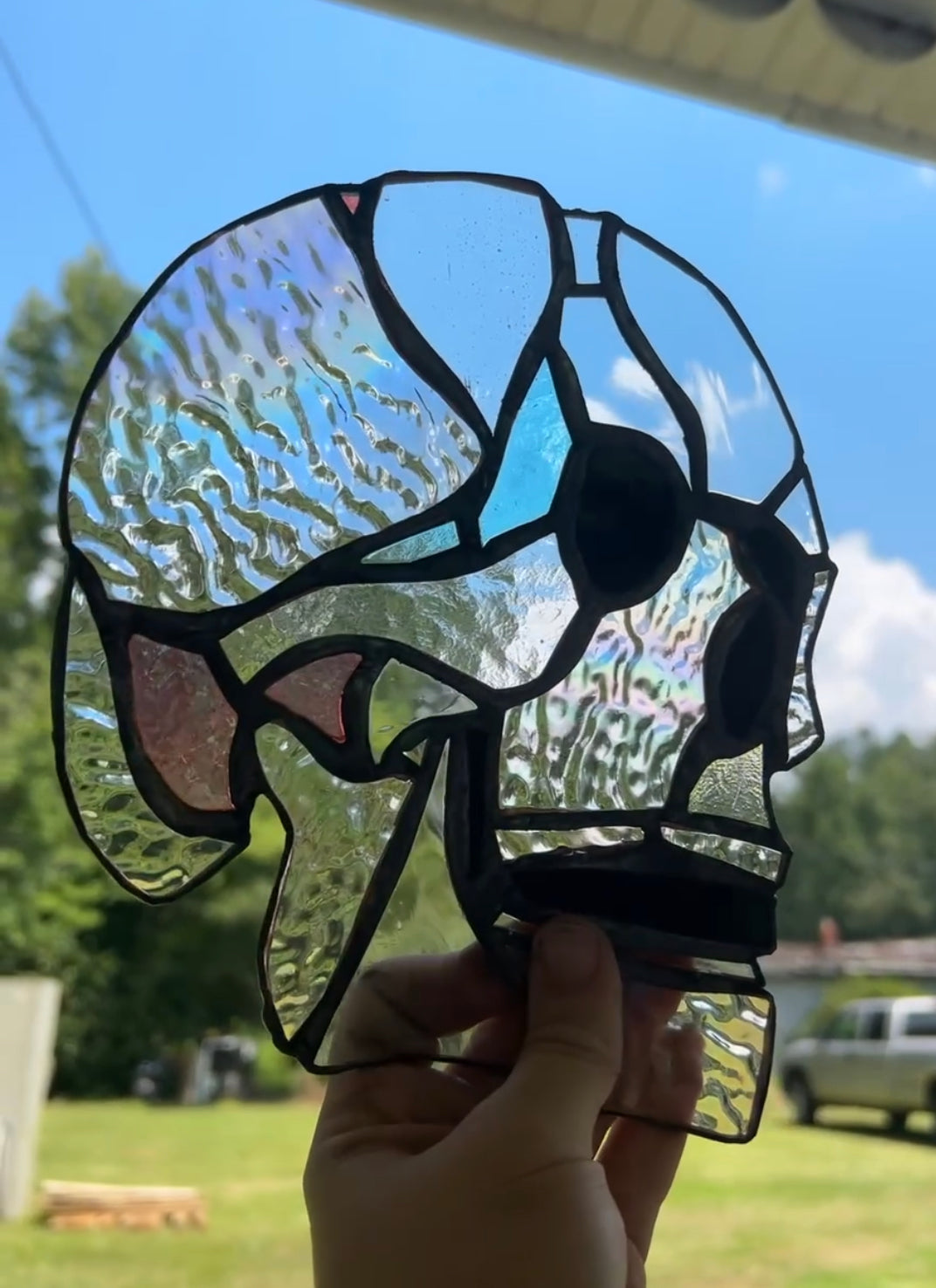 Stained glass Window/wall hanging skull (translucent rainbow)
