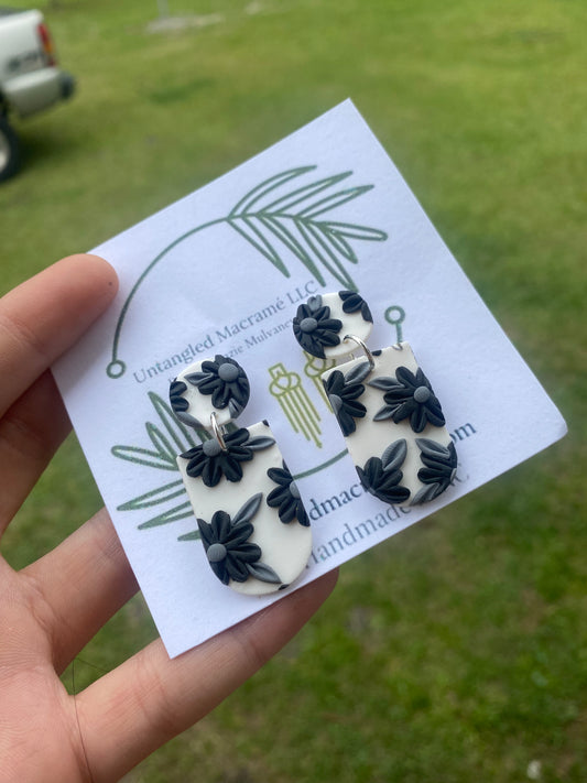 Black floral earrings