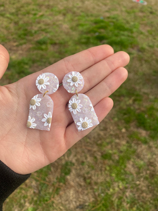 Opal daisy earrings
