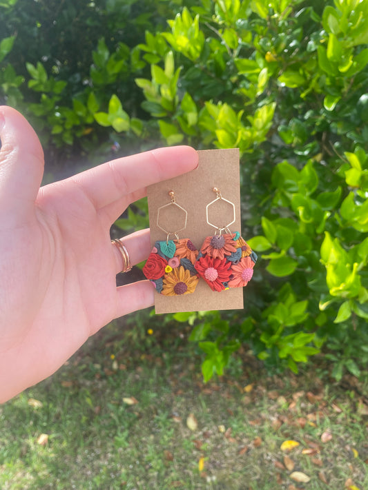 Floral hexagon earrings