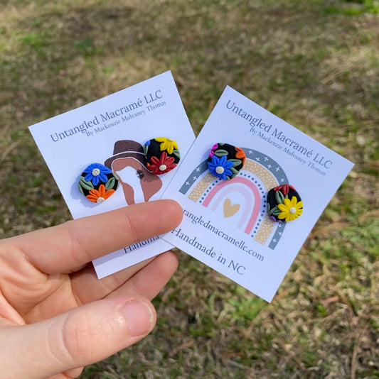 Rainbow flower earring studs