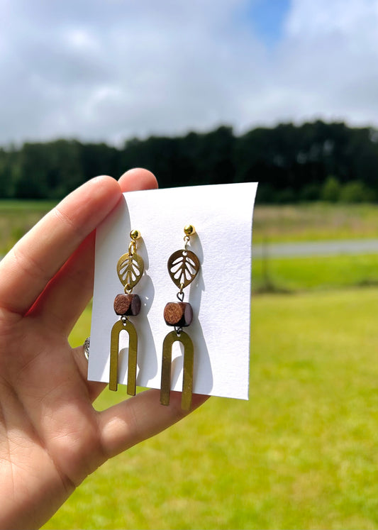 Brass leaf earrings