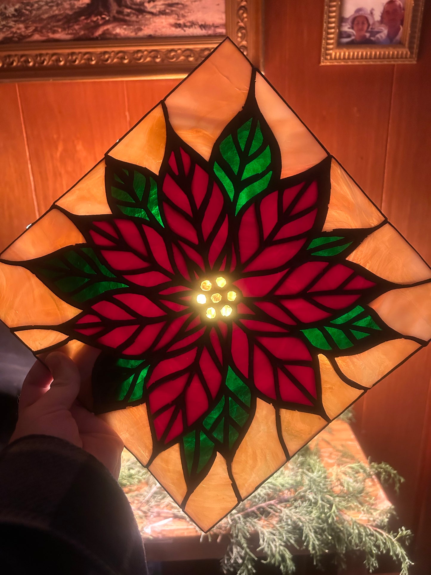 Christmas poinsettia stained glass
