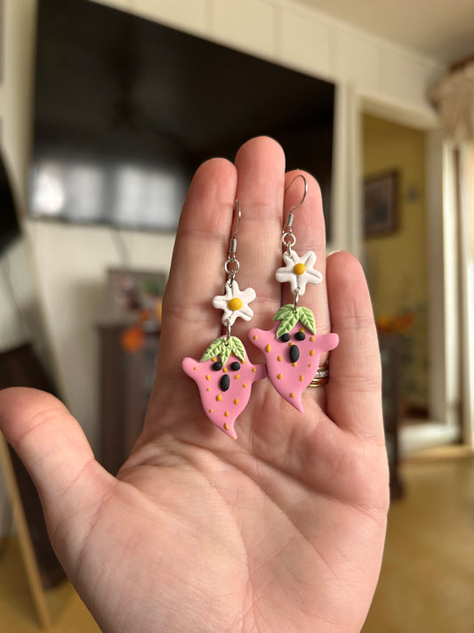 !NEW! Pink strawberry ghost earrings