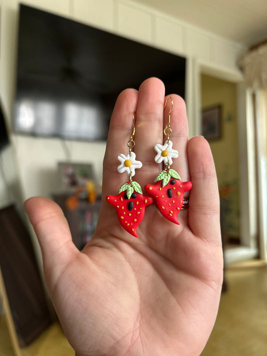 !NEW! Red strawberry ghost earrings