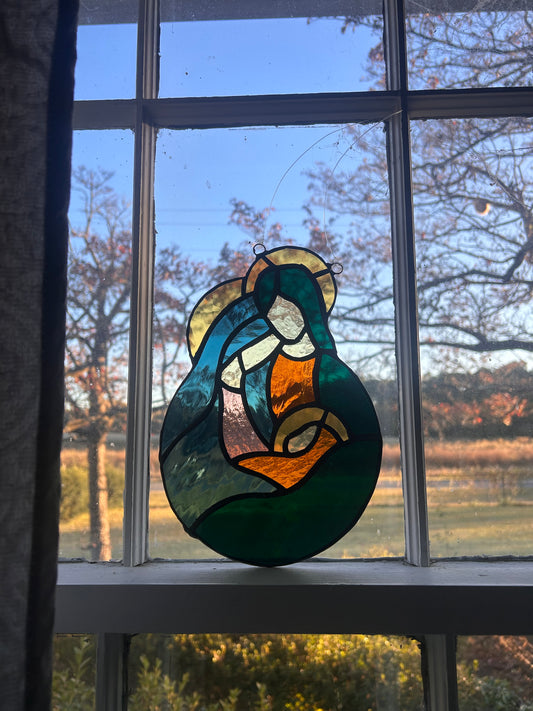 Christmas family stained glass