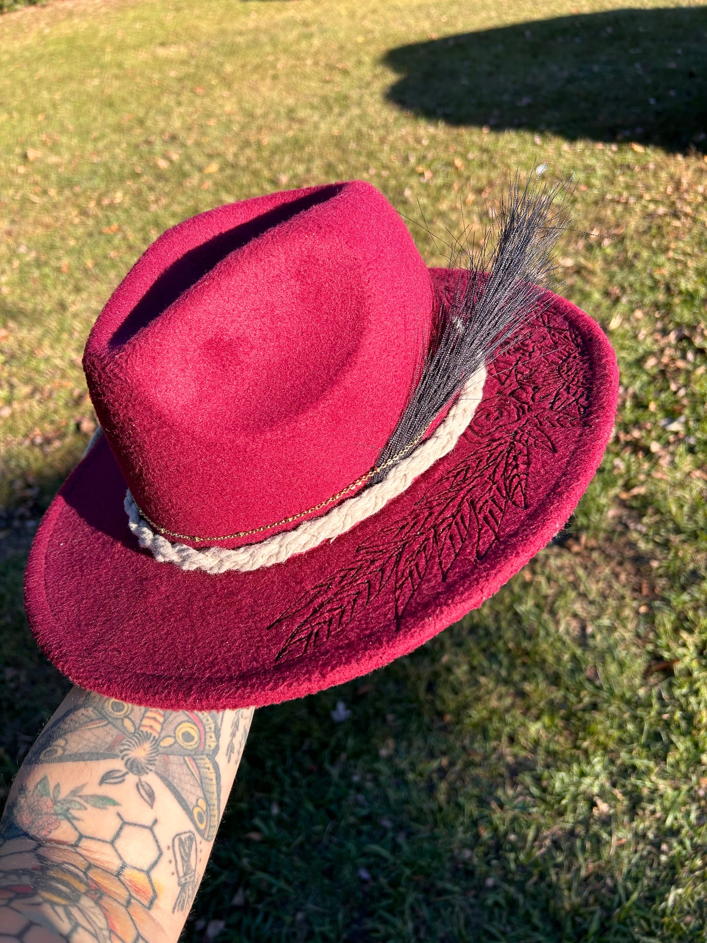 Custom floral burned hat