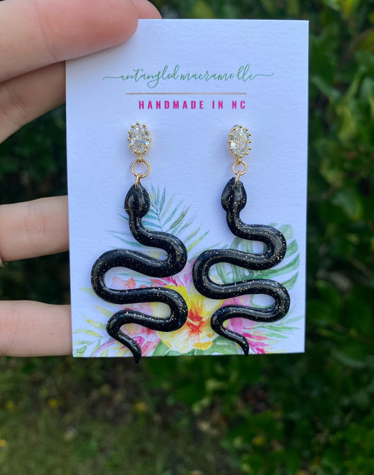 Black snake earrings