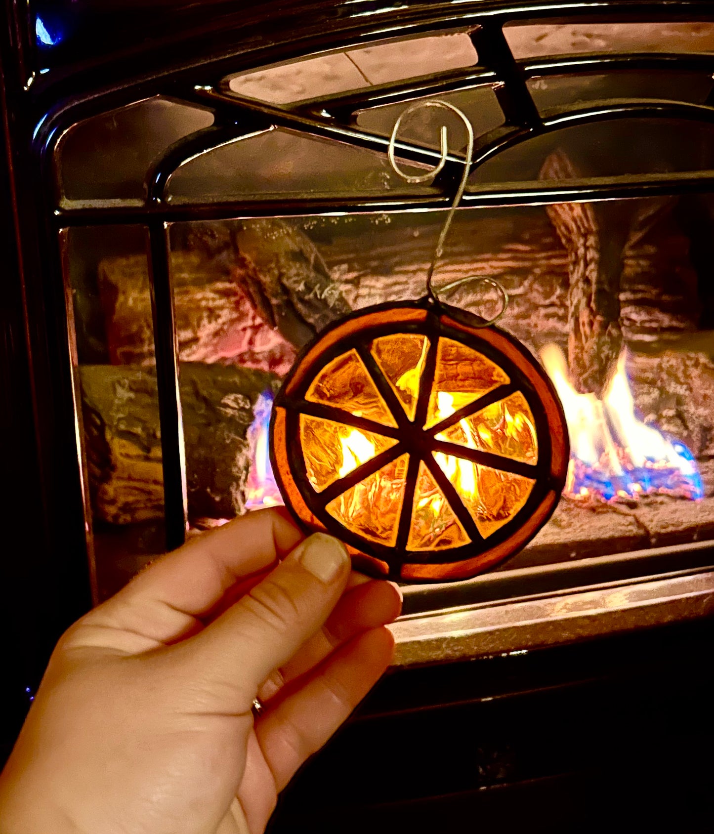 Dried orange stained glass magnet or ornament sets