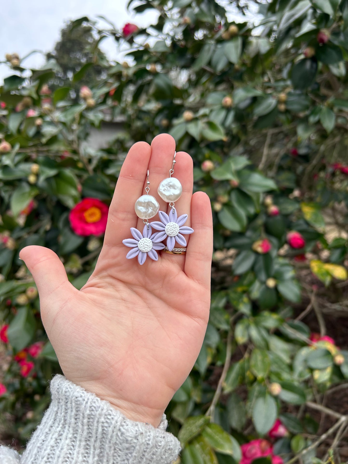 Purple flower earrings