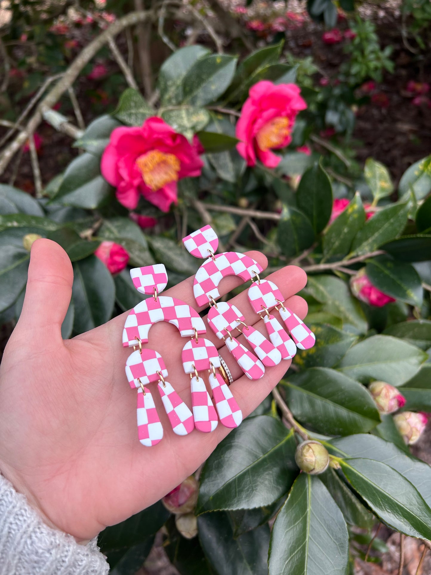 !NEW! Justice collection earrings — pink checkered