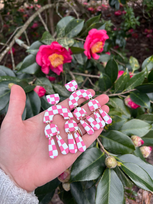 !NEW! Justice collection earrings — pink checkered