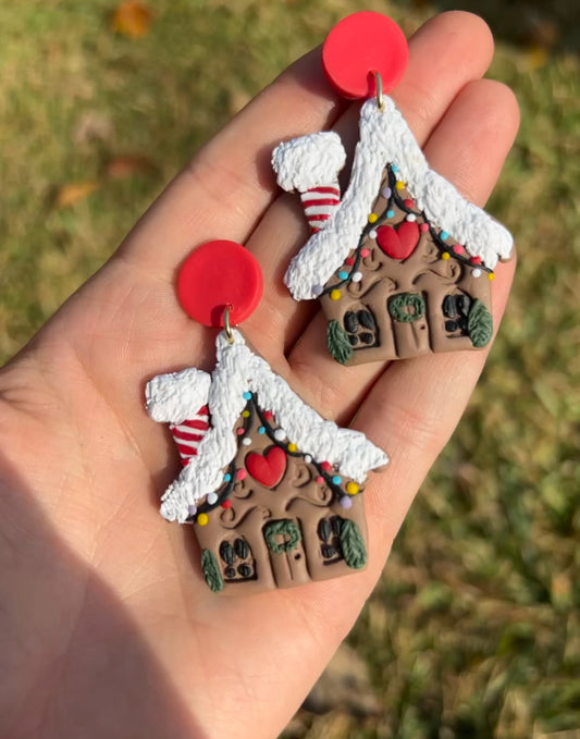 Christmas gingerbread house earrings
