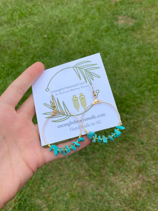 Turquoise stone hoop earrings