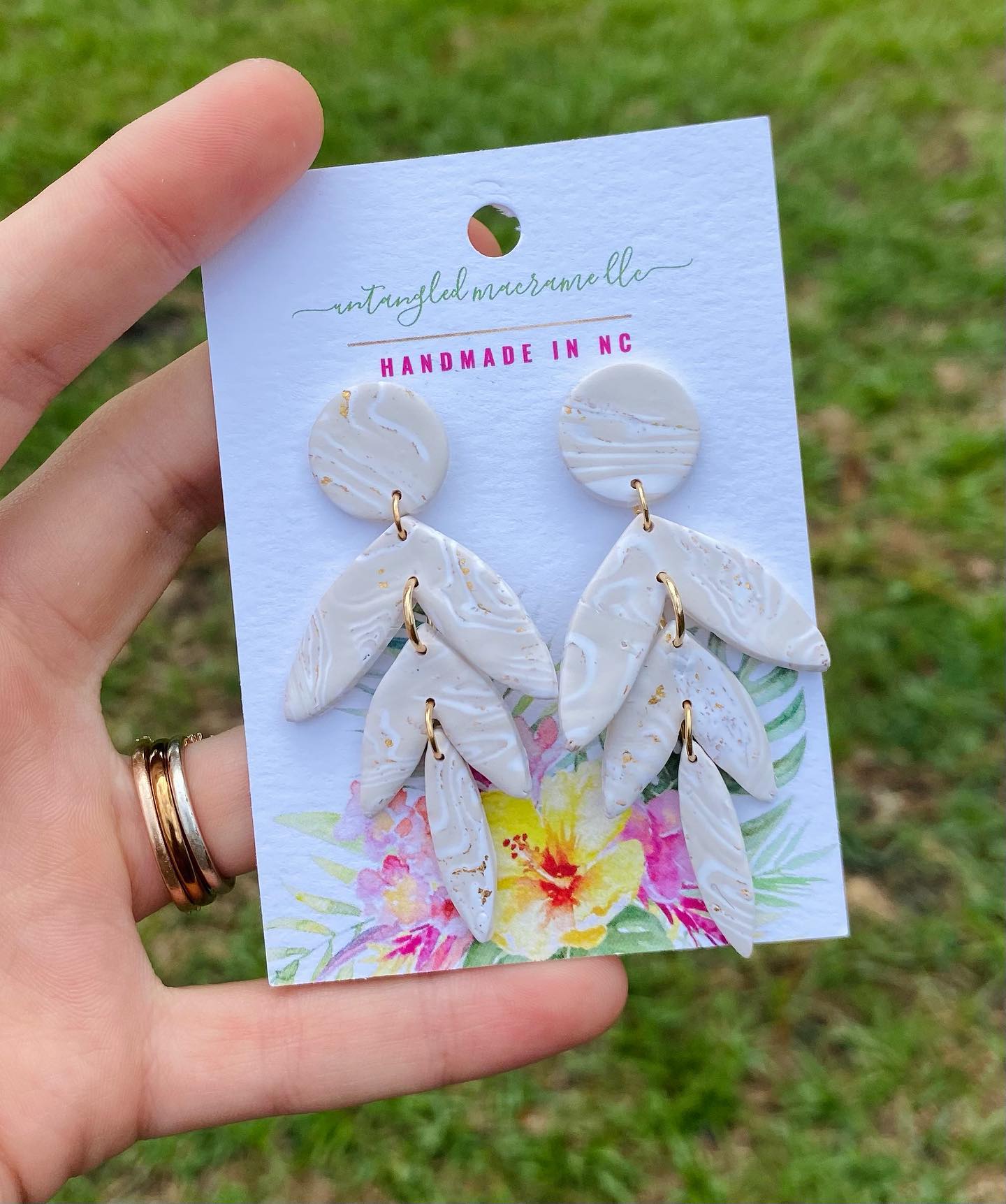 Swirly neutral leaf drop earrings