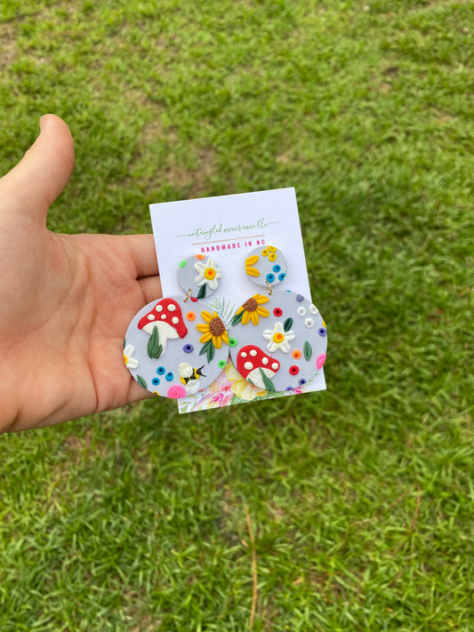 Floral mushroom earrings